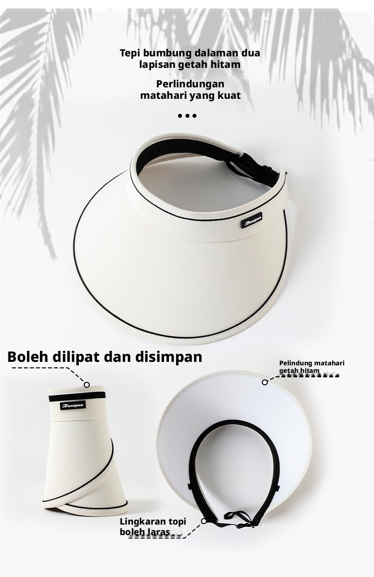 Topi Pelindung Matahari Atas Kosong Wanita, Topi Sukan Pantai Luar Musim Panas Perlindungan UV Brim Lebar Boleh Dilipat untuk Wanita
