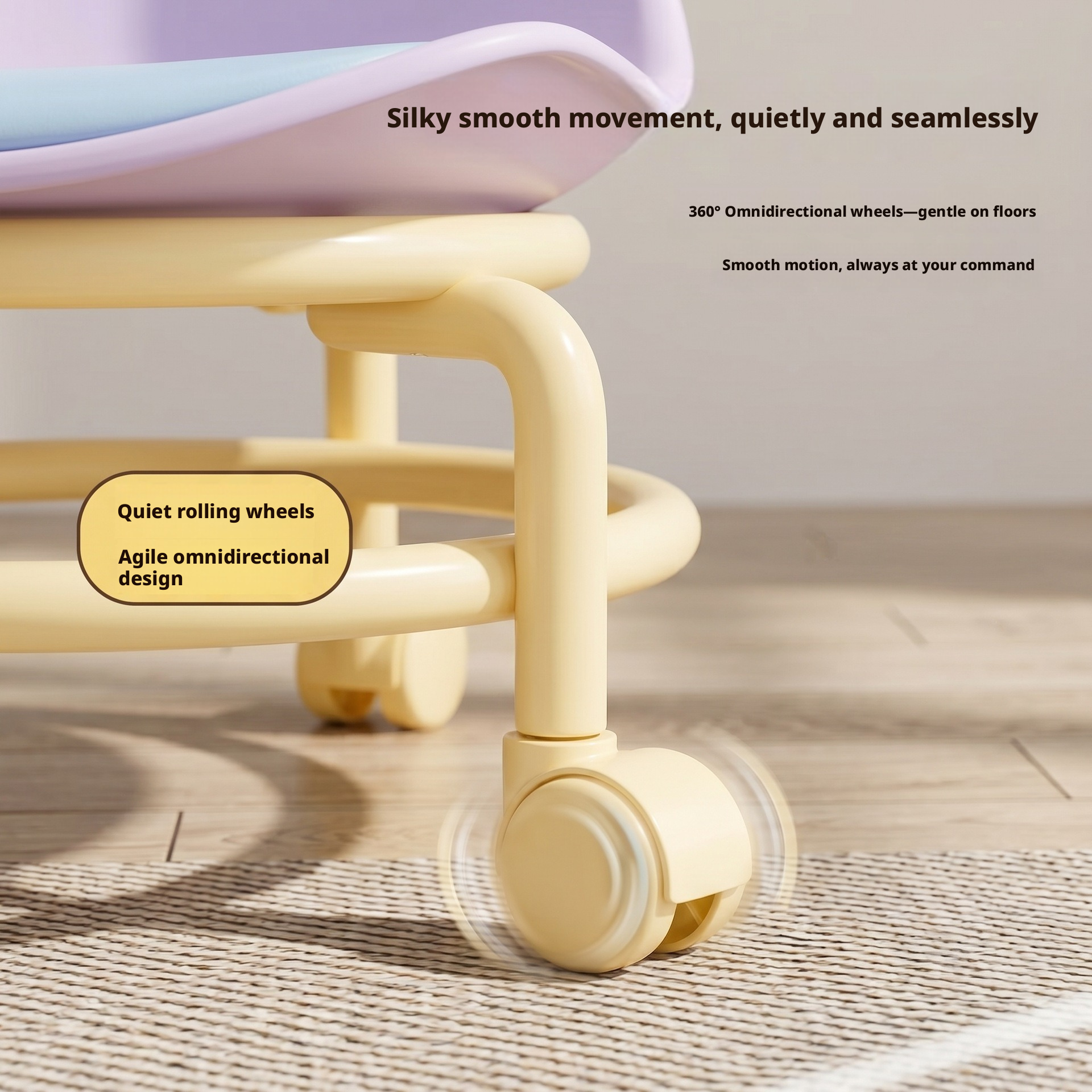 Universal Caster Rolling Low Stool Wear-resistant Pulley Swivel Stool Comfort Padded Mobile Bench for Home Garage Salon Daily Use