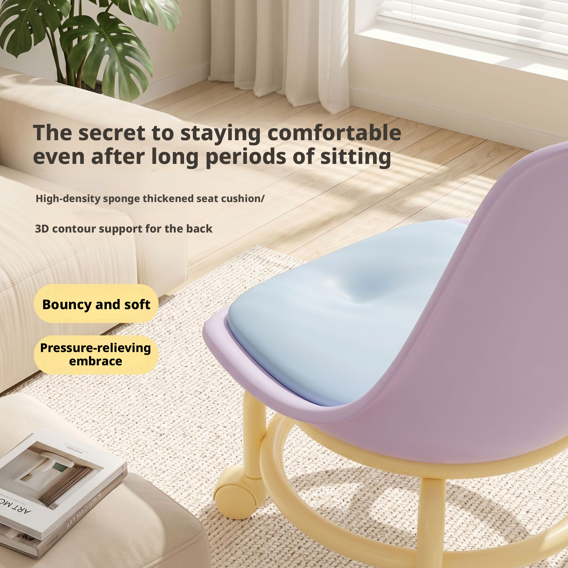 Universal Caster Rolling Low Stool Wear-resistant Pulley Swivel Stool Comfort Padded Mobile Bench for Home Garage Salon Daily Use