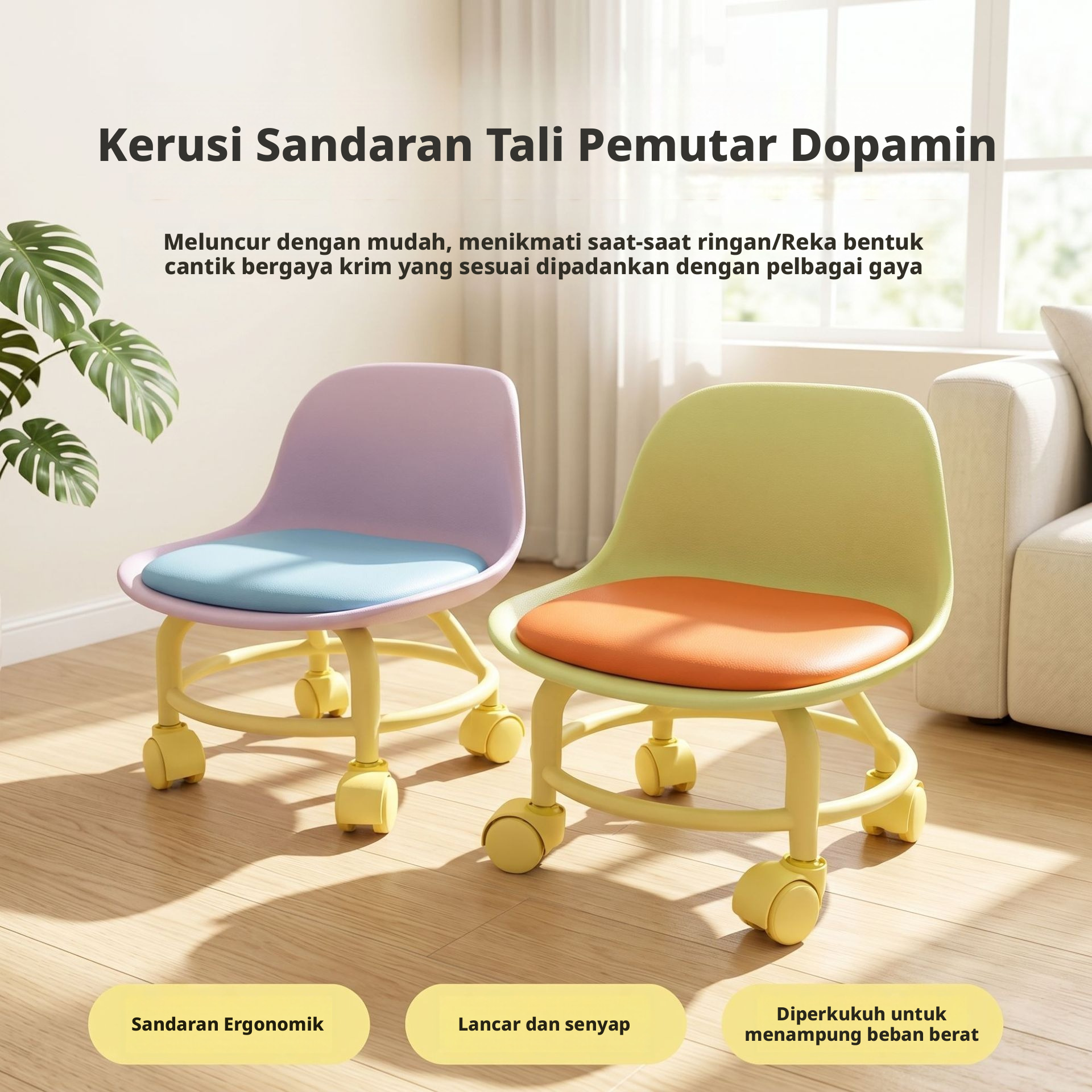 Kastor Sejagat Bergolek Bangku Rendah Tahan Haus Takal Pusing Bangku Selesa Berpad Bangku Mudah Alih untuk Garaj Rumah Salun Penggunaan Harian