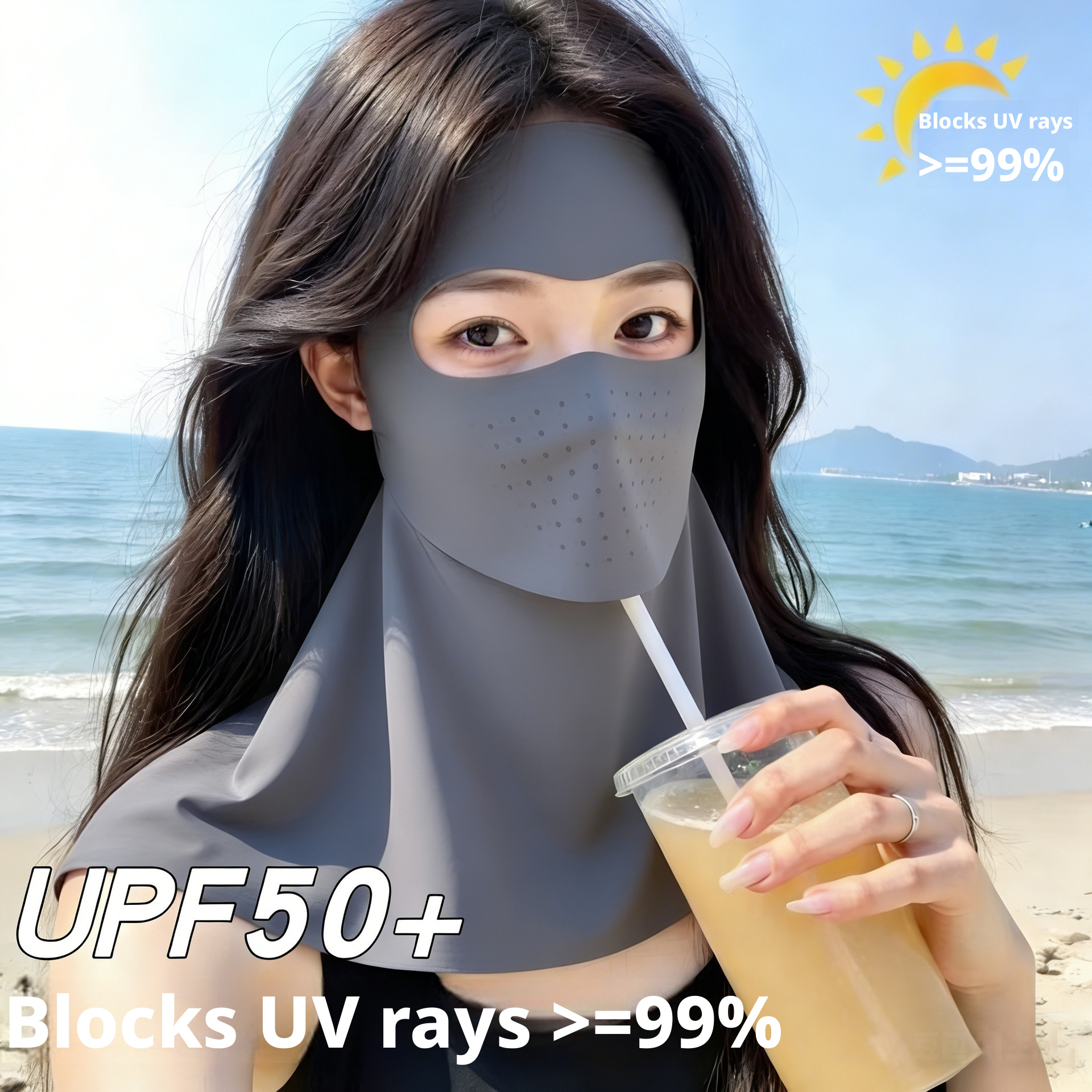 Breathable Open Nose Sun Protection Face Mask UPF50 UV Shield for Cycling Driving