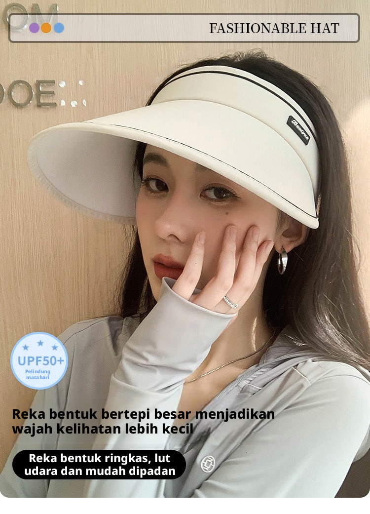 Topi Pelindung Matahari Atas Kosong Wanita, Topi Sukan Pantai Luar Musim Panas Perlindungan UV Brim Lebar Boleh Dilipat untuk Wanita