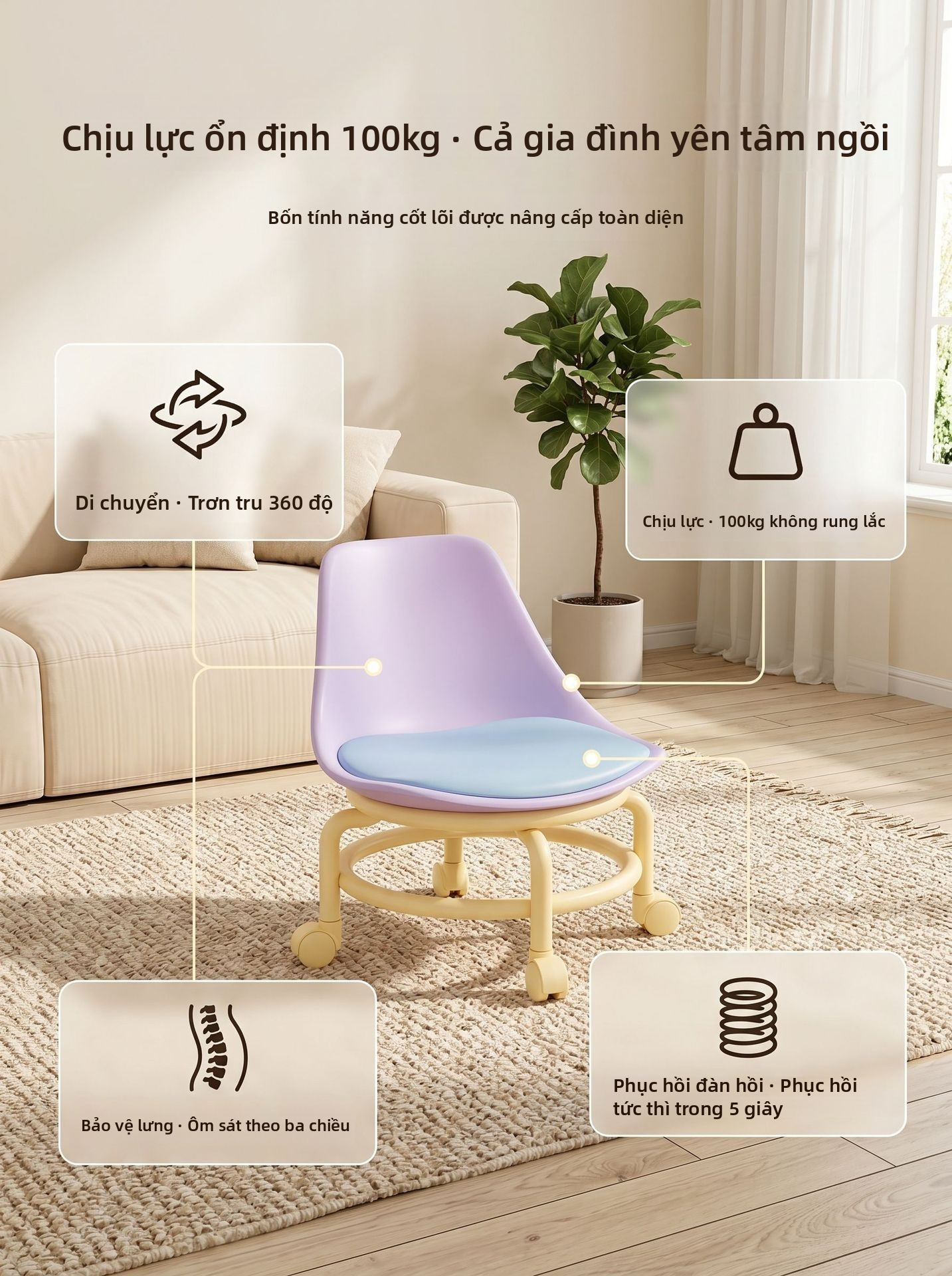 Bánh xe lăn đa năng Ghế đẩu thấp Ròng rọc chống mài mòn Ghế xoay Thoải mái có đệm Băng ghế di động cho Tiệm nhà để xe Sử dụng hàng ngày