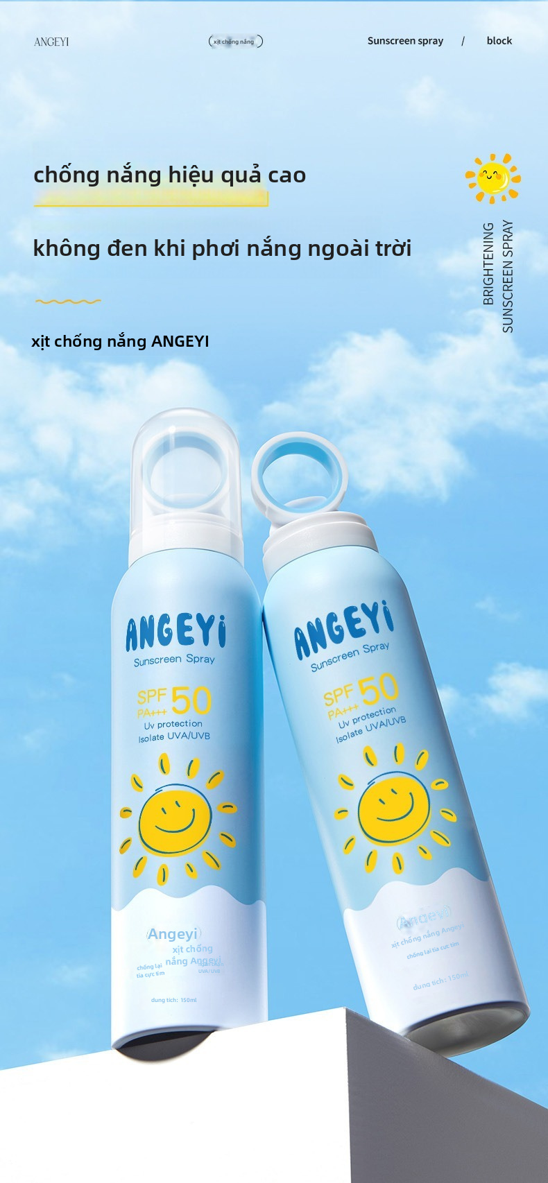 Xịt Chống Nắng Dưỡng Ẩm Kích Thước Du Lịch SPF50 Cho Da Nhạy Cảm Khối UV Phổ Rộng
