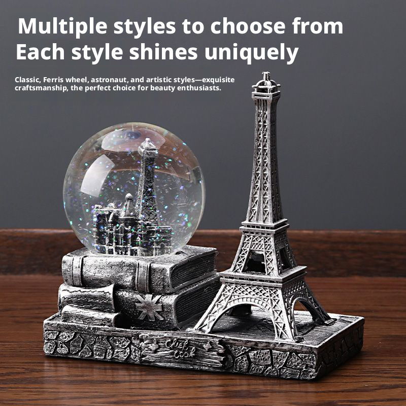 Vintage Paris Eiffel Tower Crystal Ball Creative Ornament Wine Cabinet Decor Desktop Furnishing for Living Room Home Decoration