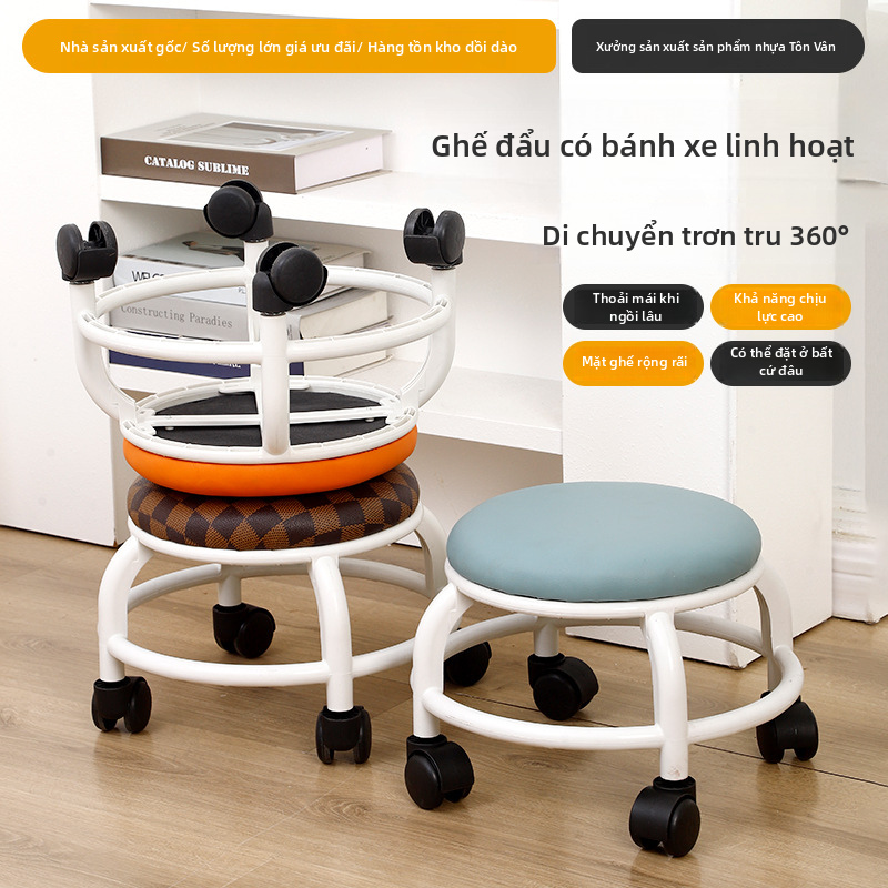 Con lăn di động nhỏ Ghế đẩu thấp với bánh xe Ròng rọc lười biếng Ghế tròn có đệm chống thấm nước Ghế có bánh xe trong nhà Ghế đa chức năng