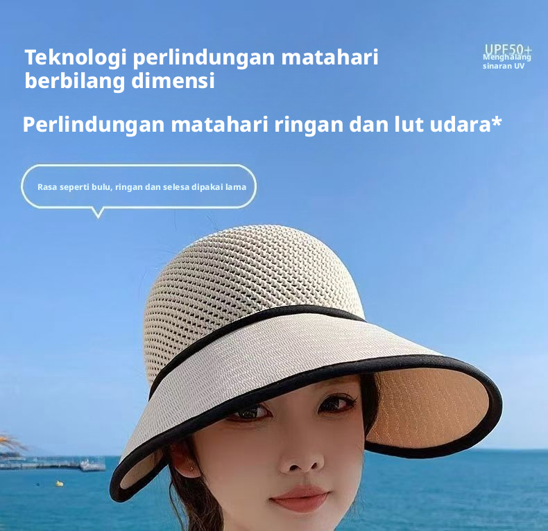 Topi Matahari Baldi Boleh Dilipat Wanita Perlindungan UV Topi Pantai Luaran Brim Lebar