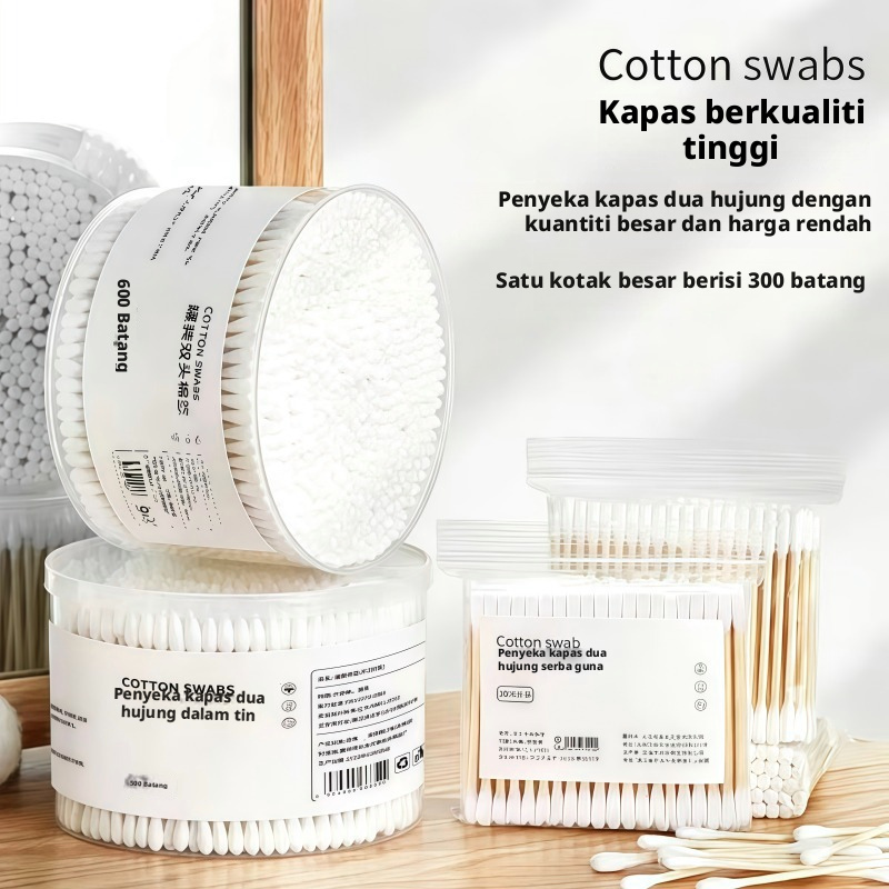 Swab Kapas Kepala Berganda Pakai Buang Tongkat Kapas Berbilang Saiz untuk Penanggal Mekap Pembersihan Telinga Pembasmian Kuman Kulit