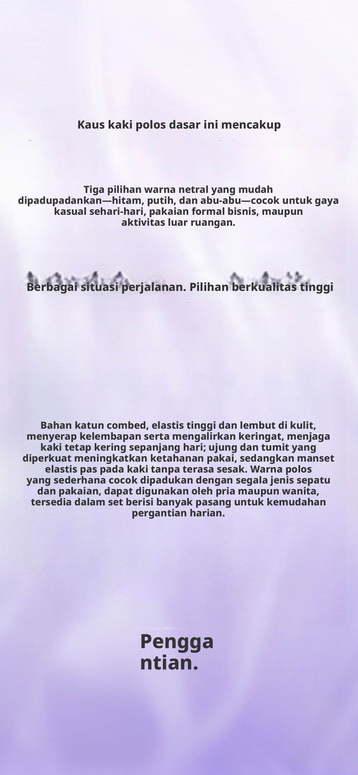 Kaus Kaki Katun Kru Hitam Putih Abu-abu Lembut Bernapas Kaus Kaki Pakaian Harian Kasual