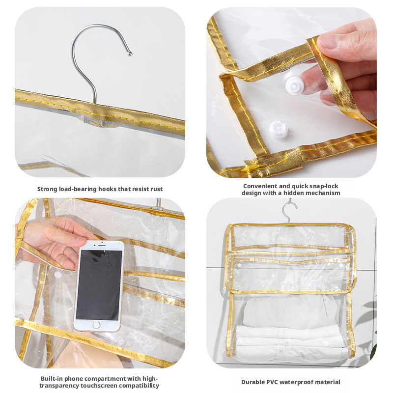 Transparent waterproof wall-mounted storage bag, no punching, bathroom bath clothes towel storage bag