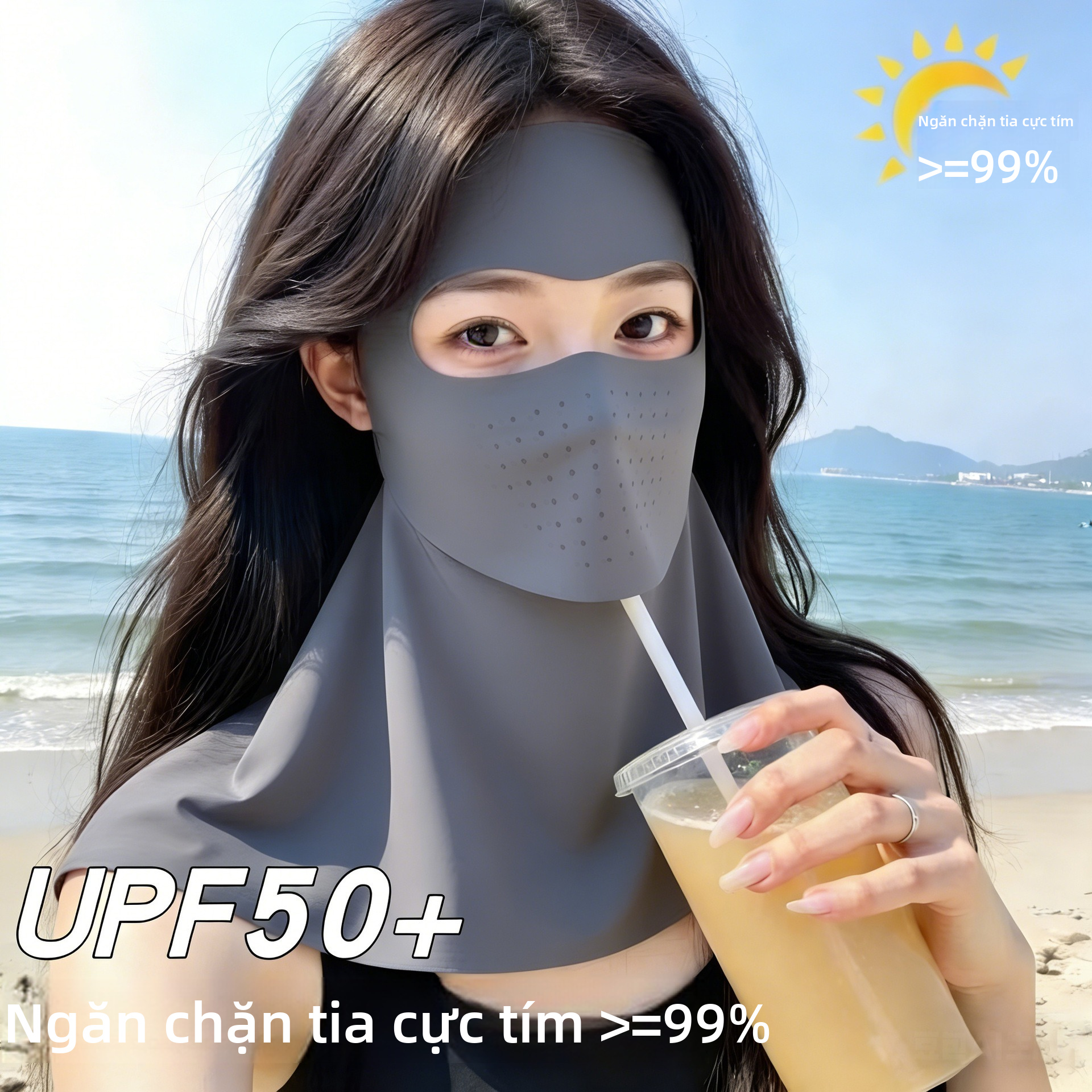 Mặt nạ chống nắng hở mũi thoáng khí UPF50 Tấm chắn tia cực tím để lái xe đạp