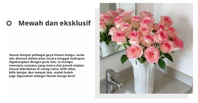 Potongan Segar Jumilia Elsa Rose | Asas Putih Merah Jambu Tepi Batang Panjang Potong Mawar untuk Hiasan Sejambak Perkahwinan