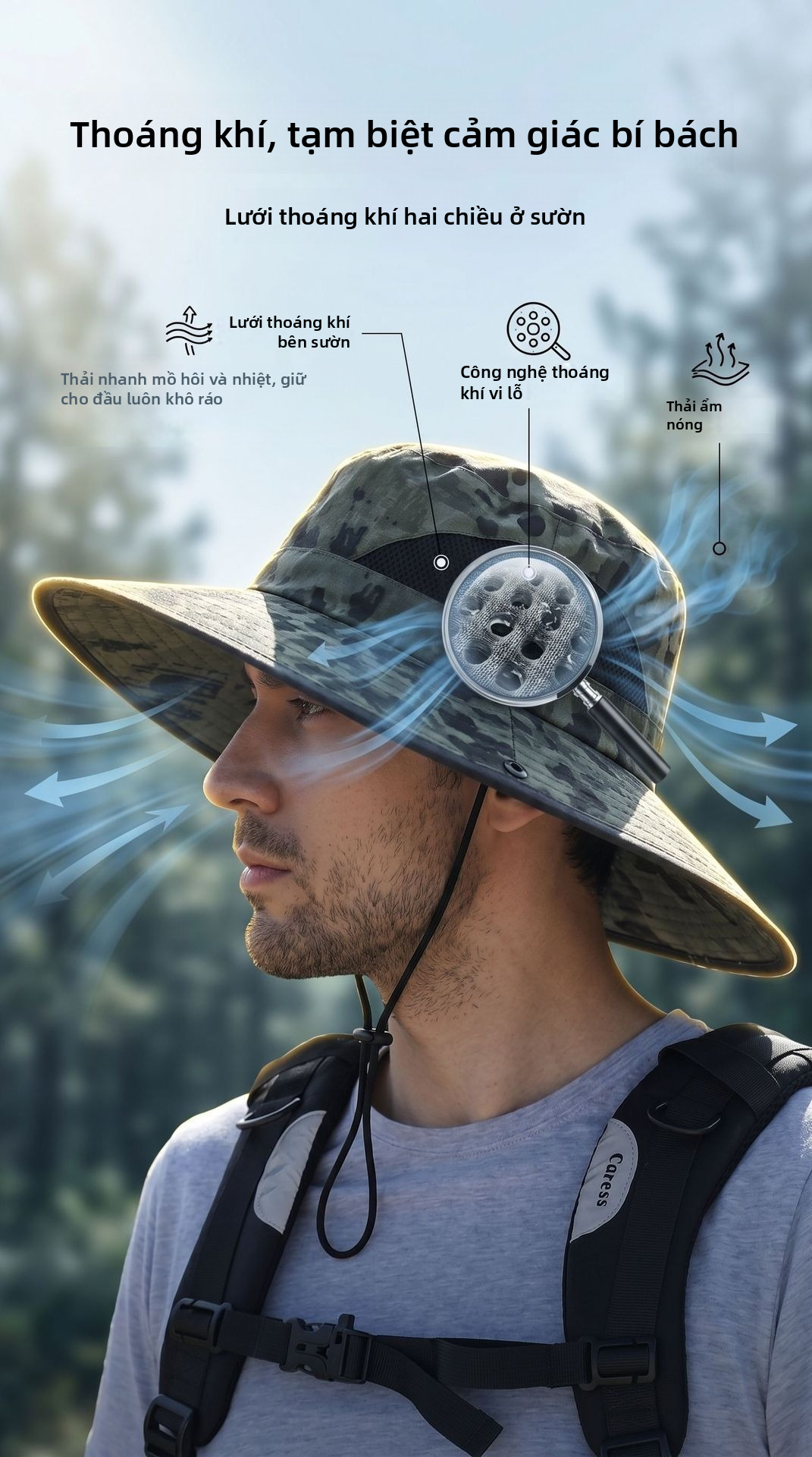 Nam giới Mũ chống nắng siêu rộng vành UPF50 + Mũ câu cá ngoài trời thoáng khí chống tia cực tím