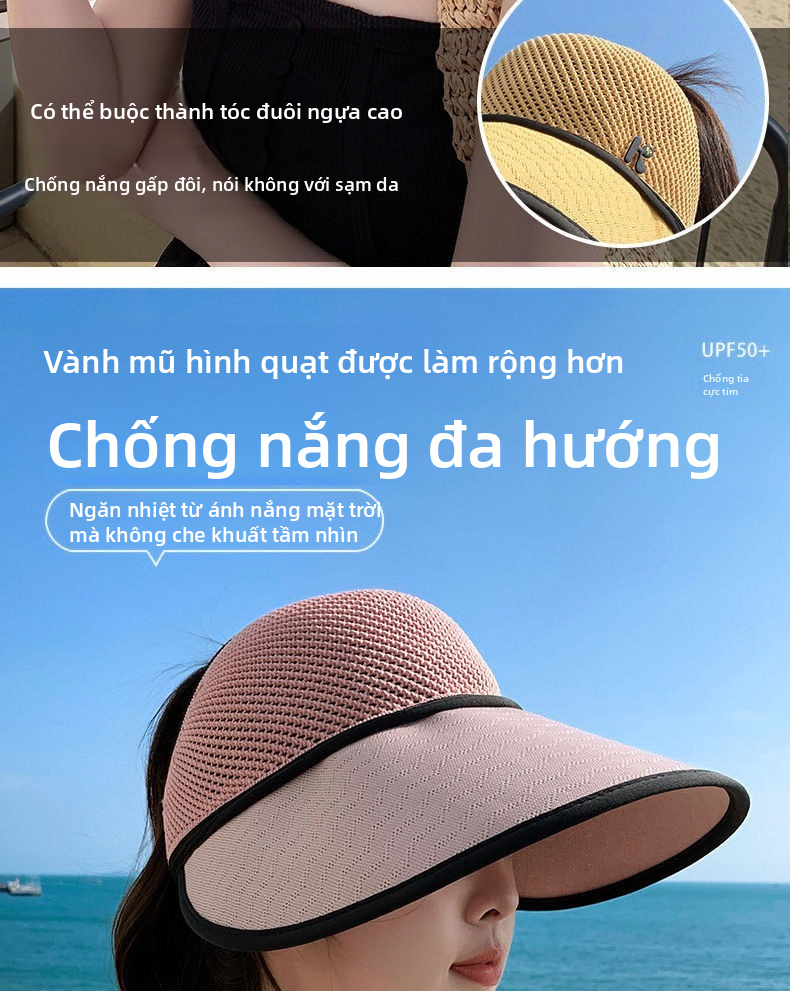 Phụ nữ Xô có thể gập lại Mũ chống nắng Bảo vệ tia cực tím Mũ đi biển ngoài trời rộng vành