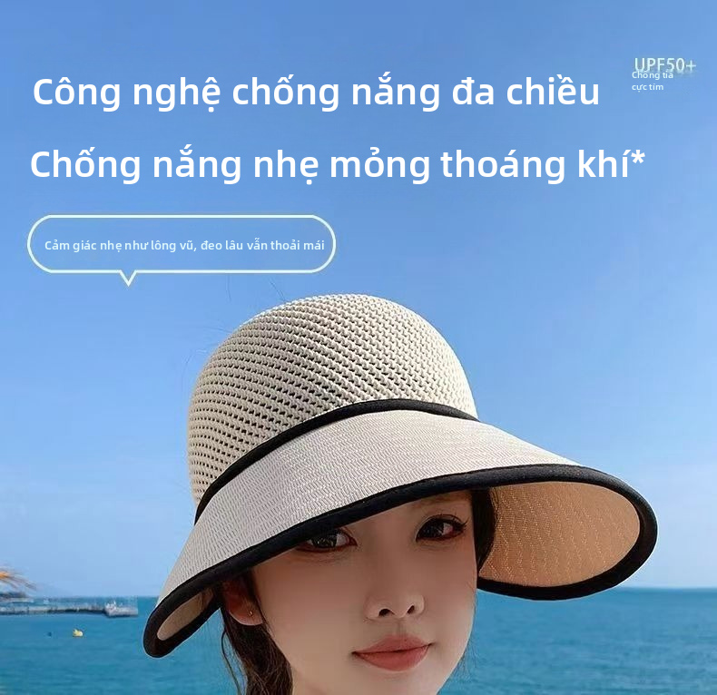 Phụ nữ Xô có thể gập lại Mũ chống nắng Bảo vệ tia cực tím Mũ đi biển ngoài trời rộng vành