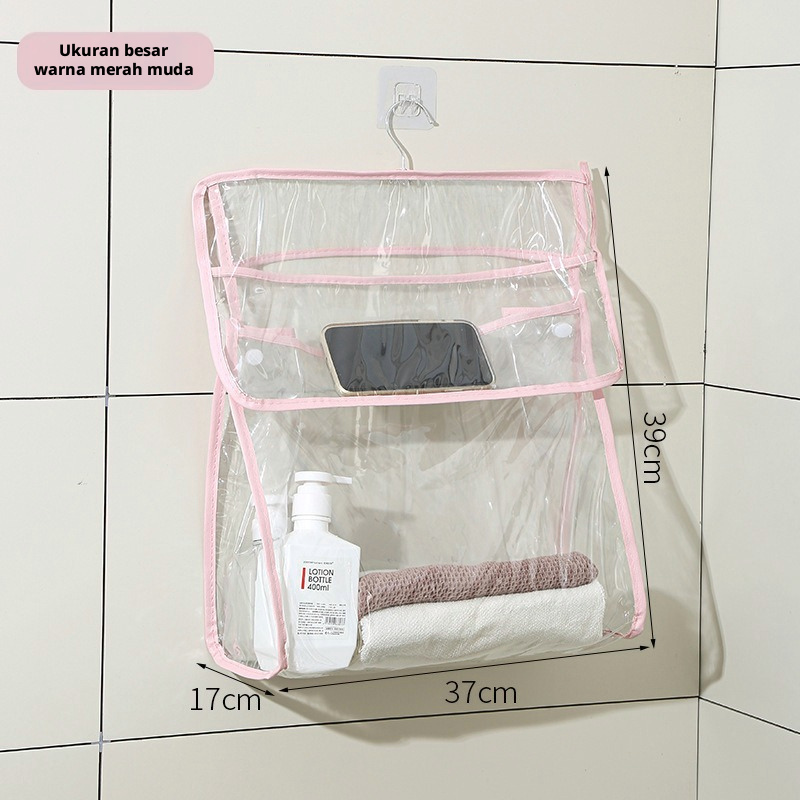 Tas penyimpanan dinding tahan air transparan, tidak ada pukulan, tas penyimpanan handuk pakaian mandi kamar mandi