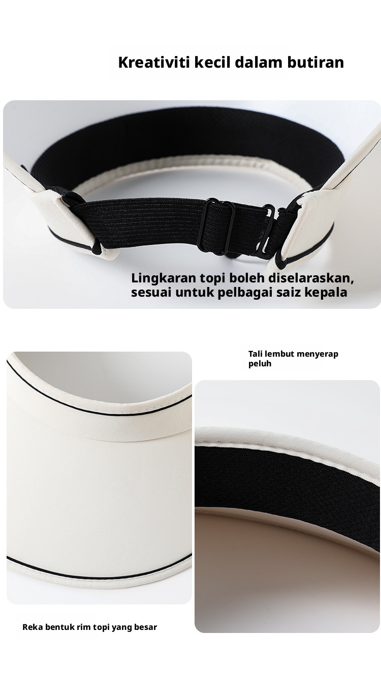 Topi Pelindung Matahari Atas Kosong Wanita, Topi Sukan Pantai Luar Musim Panas Perlindungan UV Brim Lebar Boleh Dilipat untuk Wanita