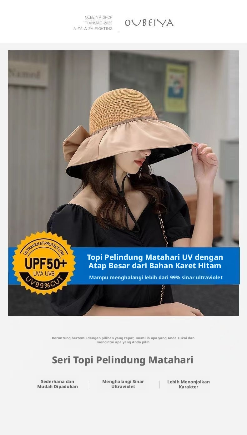 Women Wide Brim Sun Visor Hat Perlindungan UV Olahraga Luar Ruangan Tutup Pantai