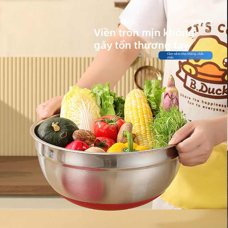 Gia đình thép không gỉ có nắp đậy màu salad chậu dày sâu thực phẩm rau quả chậu tròn trứng nấu ăn chậu bán sỉ