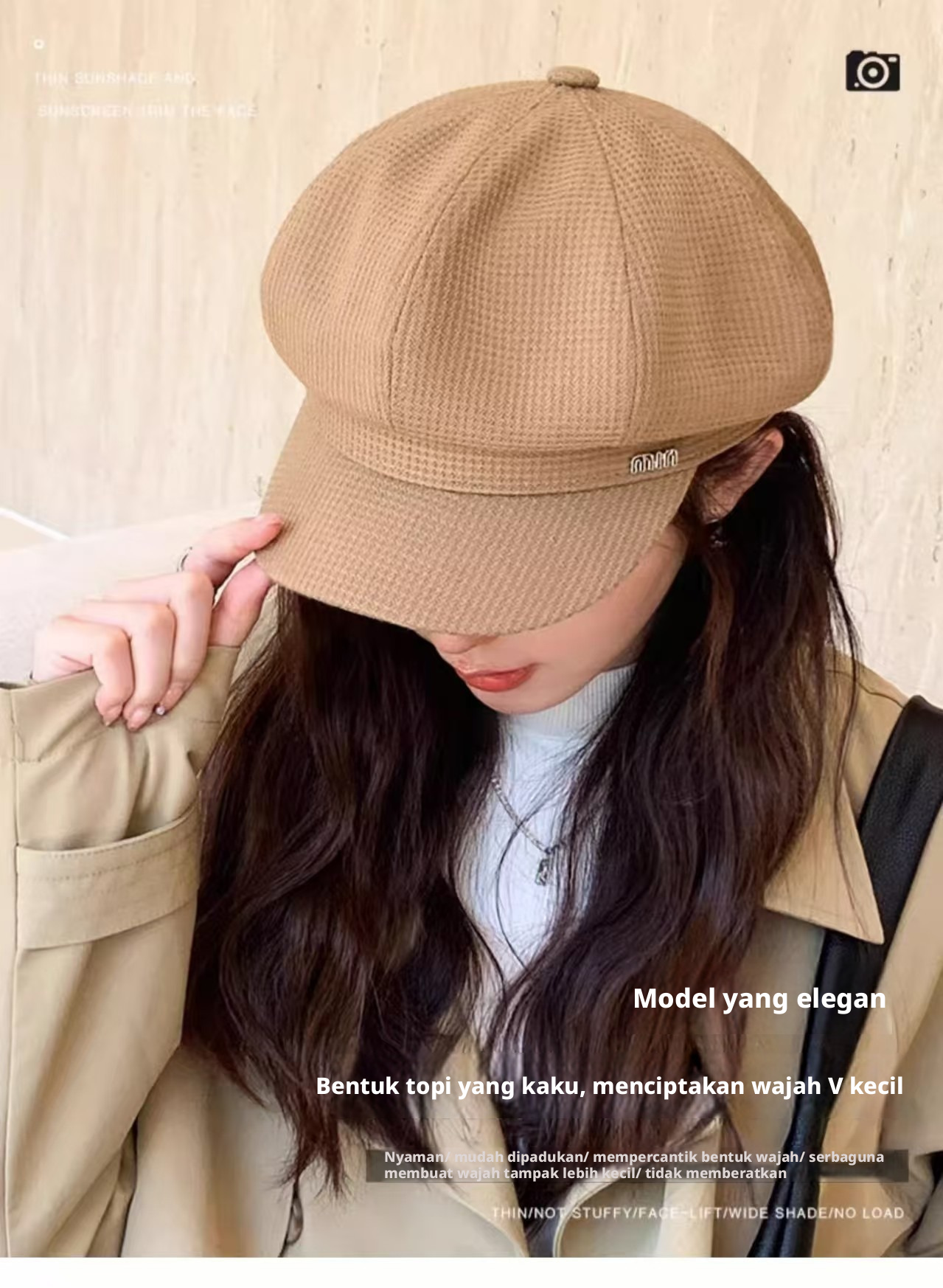 Wanita Baret Prancis dengan Pendek Brim Vintage Wool Blend Newsboy Cap Sun Protection Face Slim Hat untuk Musim Gugur Musim Dingin Harian Luar Ruangan