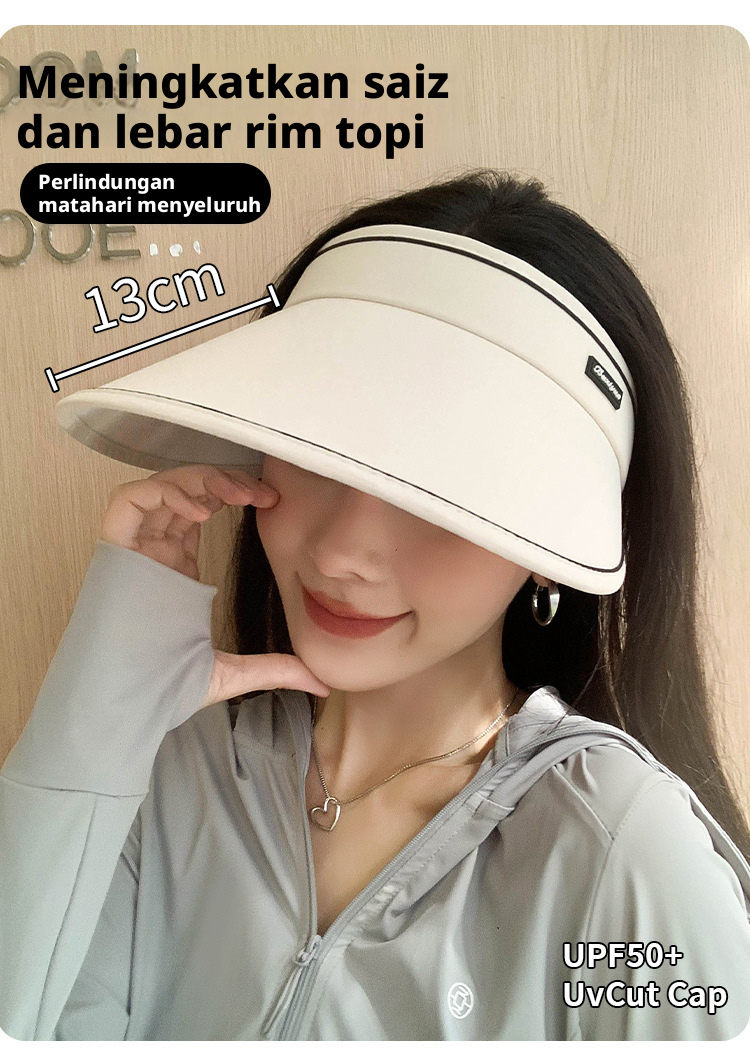 Topi Pelindung Matahari Atas Kosong Wanita, Topi Sukan Pantai Luar Musim Panas Perlindungan UV Brim Lebar Boleh Dilipat untuk Wanita