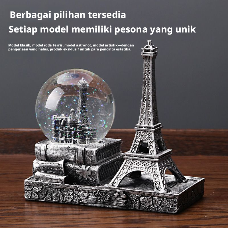Menara Eiffel Paris Vintage Bola Kristal Ornamen Kreatif Dekorasi Kabinet Anggur Perabotan Desktop untuk Dekorasi Rumah Ruang Tamu