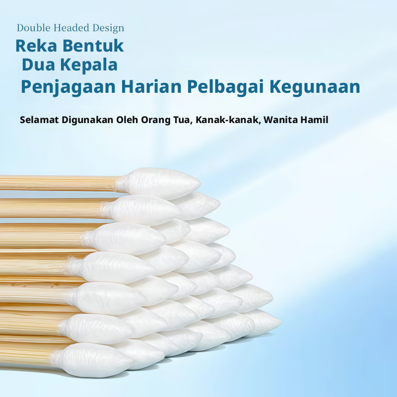 Swab Kapas Kepala Berganda Pakai Buang Tongkat Kapas Berbilang Saiz untuk Penanggal Mekap Pembersihan Telinga Pembasmian Kuman Kulit