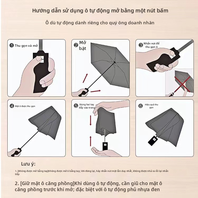 Ô dù mở tự động một chạm Ô dù du lịch gấp gọn chống thấm nước chống gió để đi lại ngoài trời