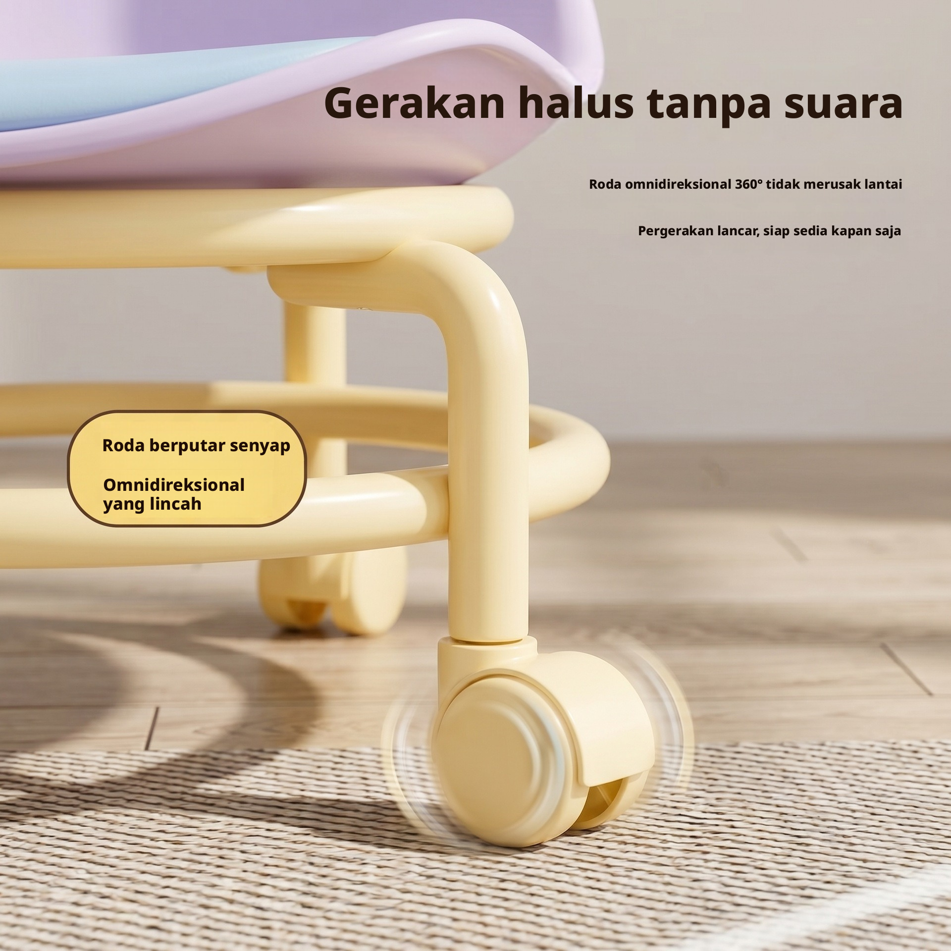 Universal Caster Rolling Low Stool Tahan aus Pulley Swivel Stool Kenyamanan Bangku Ponsel Empuk untuk Salon Garasi Rumah Penggunaan Sehari-hari