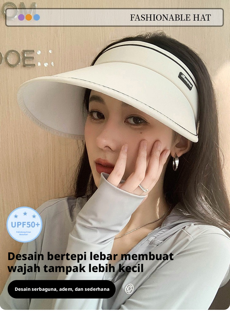 Topi Visor Matahari Atasan Kosong Wanita, Perlindungan UV Penuh Lebar Topi Olahraga Pantai Luar Ruangan Lipat Musim Panas untuk Wanita