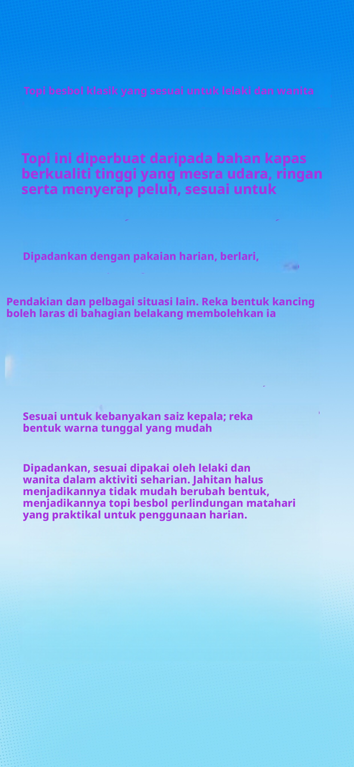 Topi Besbol Kapas Boleh Laras untuk Lelaki Wanita Topi Kasual Sukan Luar