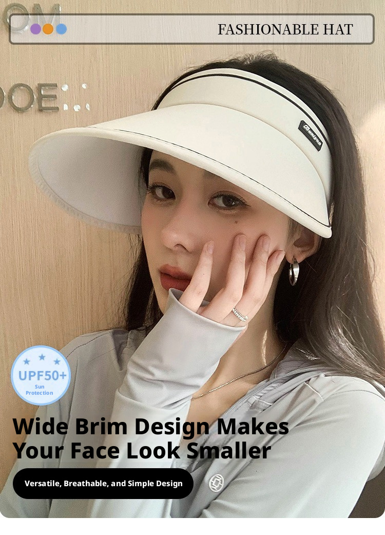 Women's Empty Top Sun Visor Hat, UV Protection Wide Brim Foldable Summer Outdoor Beach Sports Hat for Ladies