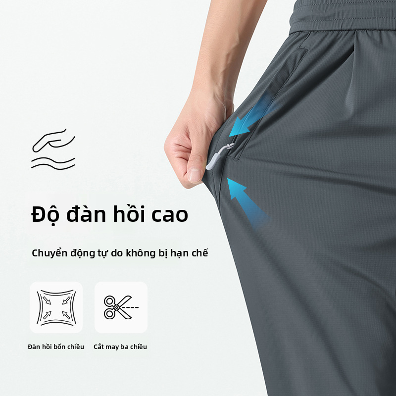 Quần âu nam chân thẳng bằng lụa lạnh, Quần tây nhẹ mùa hè thoáng khí nhanh khô để chạy