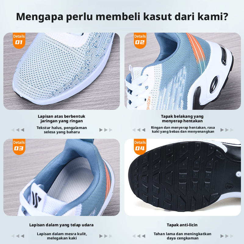 Kasut Lari Kasual Bernafas Lelaki, Sneakers Kusyen Udara Ringan untuk Musim Bunga dan Musim Luruh