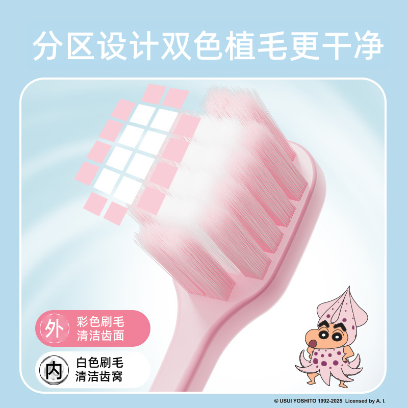 RAOYI蜡笔小新持牌成人软牙刷2支带徽章别针