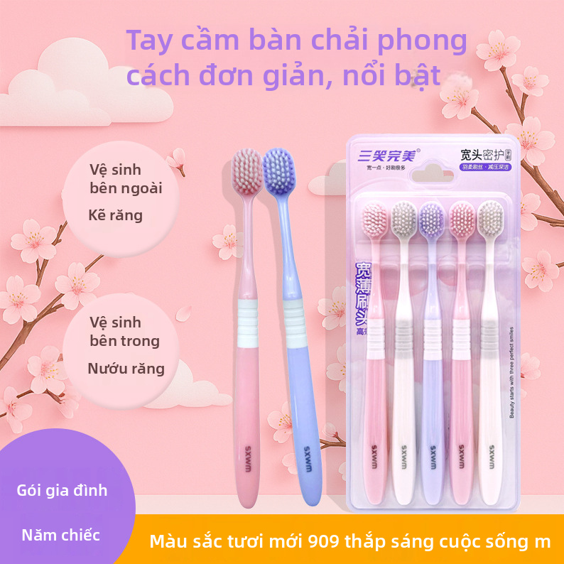 Bàn chải đánh răng lông mềm dành cho người lớn 5 gói, Bàn chải đánh răng thủ công đầu mỏng cho các cặp đôi tại nhà