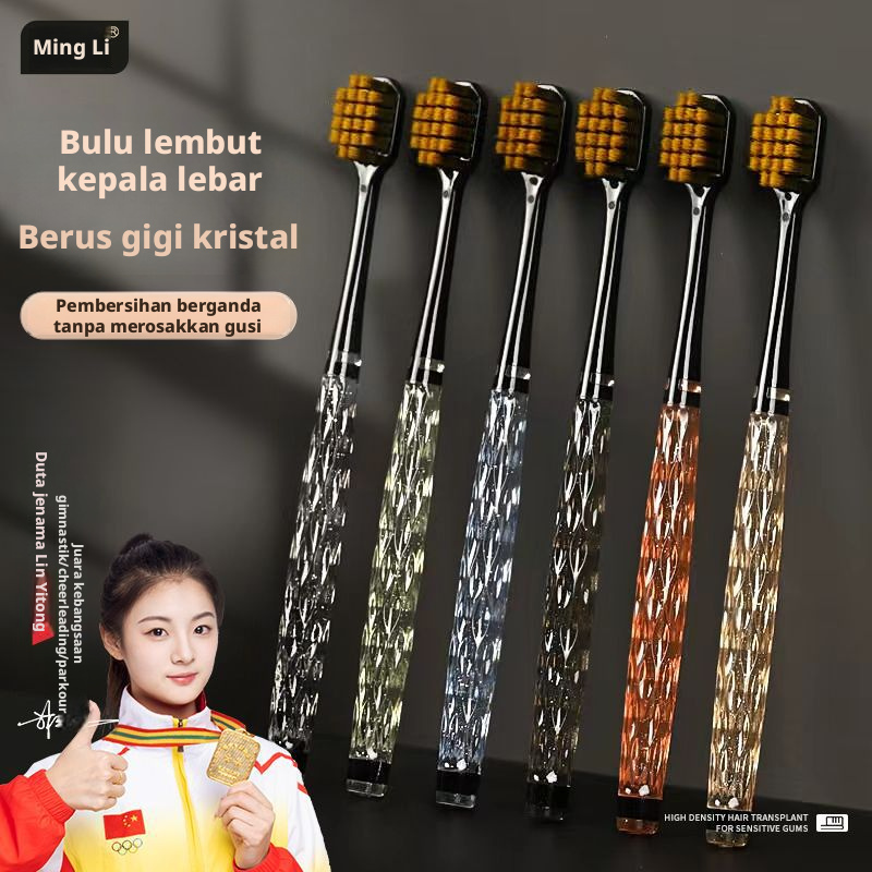 Sikat Gigi Bulu Lembut Mingli untuk Dewasa, Sikat Gigi Manual Pegangan Kristal, P-Paket untuk Perawatan Mulut
