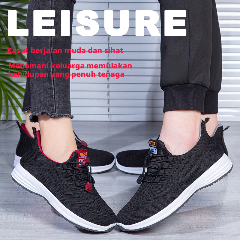 Kasut Berjalan Flyknit Bernafas Lelaki Selipar Kasual Tapak Lembut Musim Bunga Musim Luruh