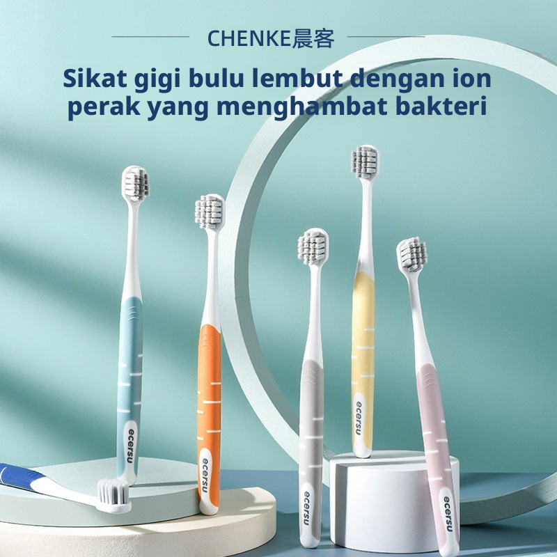 Sikat Gigi Bulu Lembut Dewasa dengan Ion Perak, 4 Paket, Sikat Gigi Manual untuk Penggunaan Di Rumah