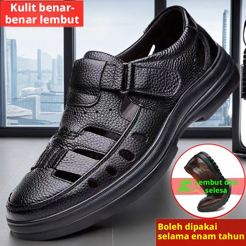 Sandal Kulit PU Bernafas Lelaki dengan Tapak Getah Anti Gelincir, Kasut Musim Panas Kasual