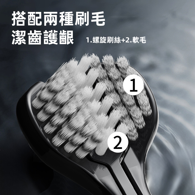 成人軟毛牙刷3支裝，三頭手動牙刷，用於深度清潔