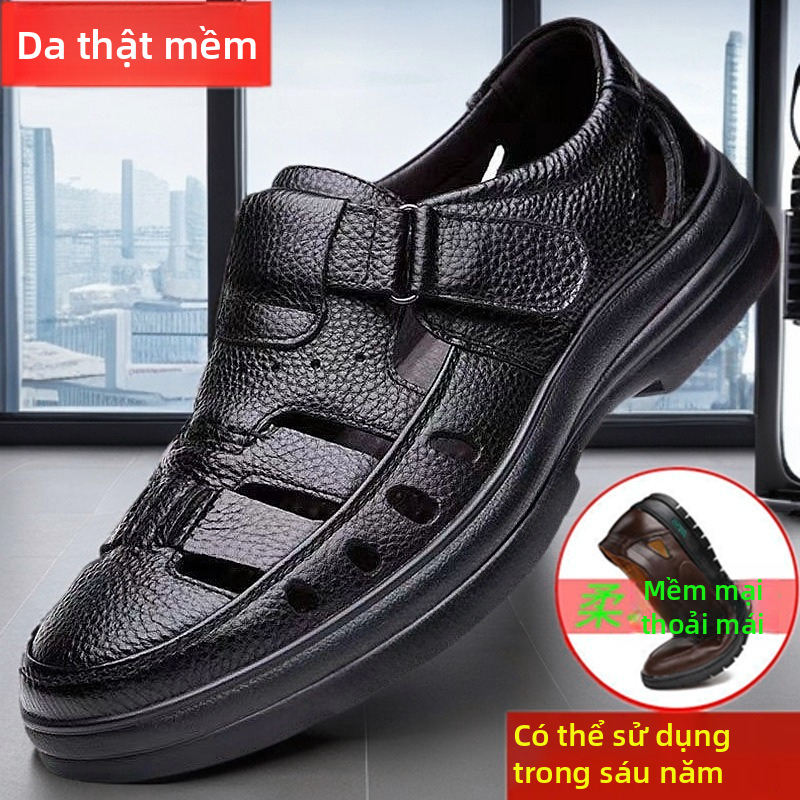 Xăng Đan Da PU Thoáng Khí Cho Nam Đế Cao Su Chống Trượt, Giày Mùa Hè Thường Ngày