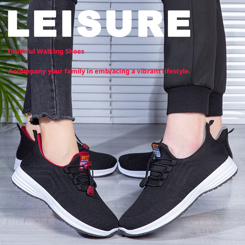 Men's Breathable Flyknit Walking Shoes Slip-On Casual Soft Sole Spring Autumn