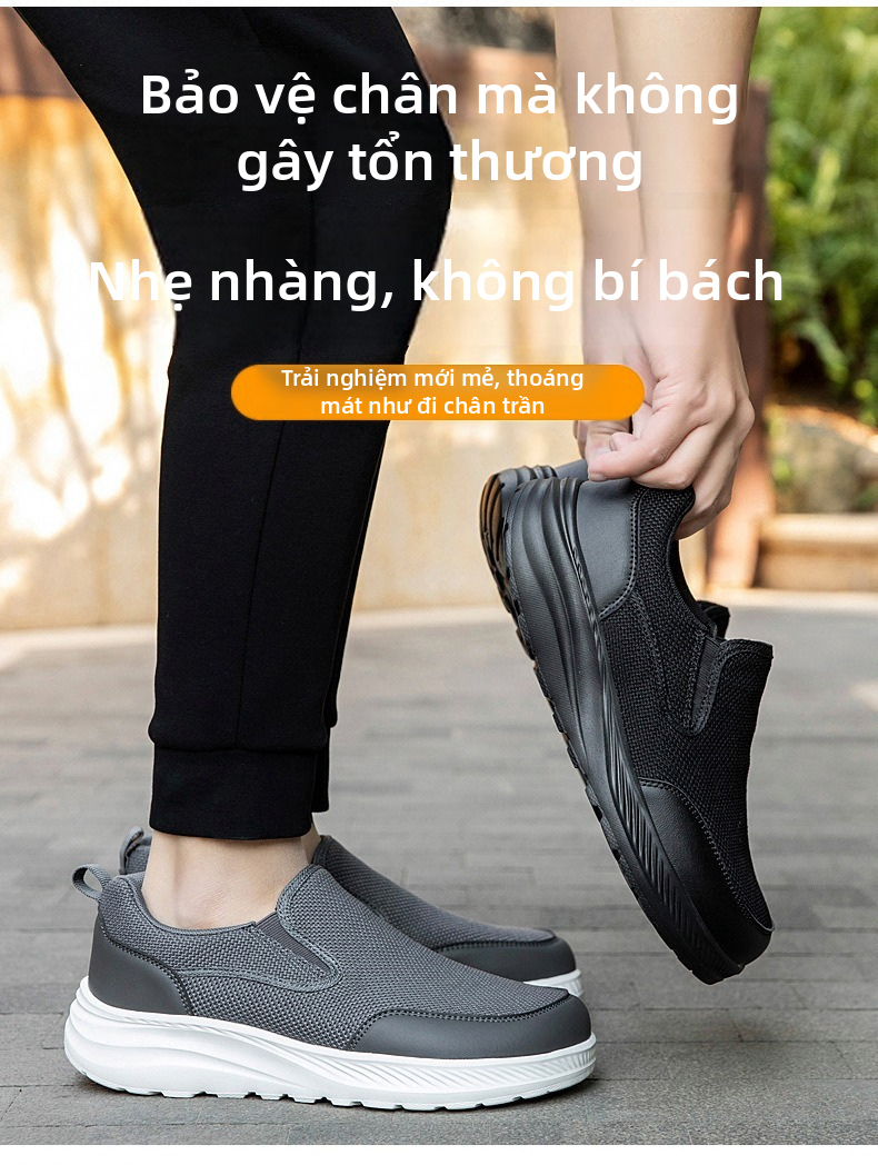 Giày đi bộ nhẹ của nam giới Chống trơn trượt Đế mềm lưới thoáng khí Giày thể thao giản dị cho người cao tuổi