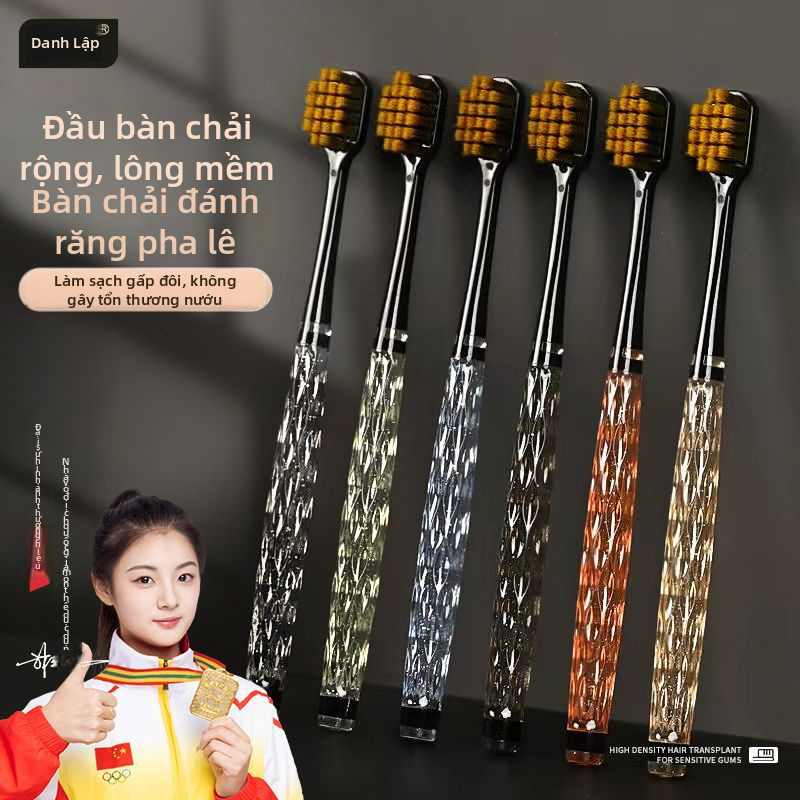 Bàn chải đánh răng lông mềm Mingli cho người lớn, Bàn chải đánh răng thủ công tay cầm pha lê, 2 gói để chăm sóc răng miệng