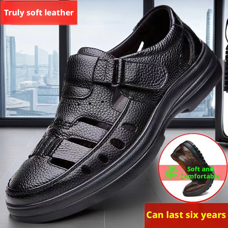Men's Breathable PU Leather Sandals with Anti-Slip Rubber Sole, Casual Summer Shoes