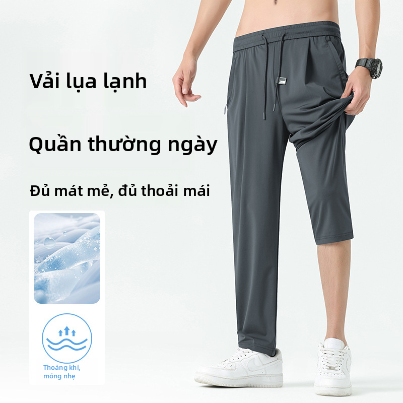 Quần âu nam chân thẳng bằng lụa lạnh, Quần tây nhẹ mùa hè thoáng khí nhanh khô để chạy