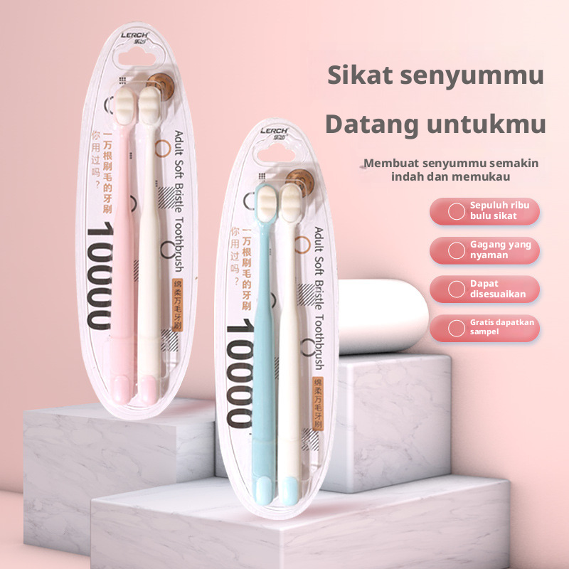 Sikat Gigi Bulu Lembut LERCH 2 Pack, Sikat Gigi Manual untuk Dewasa, Cina