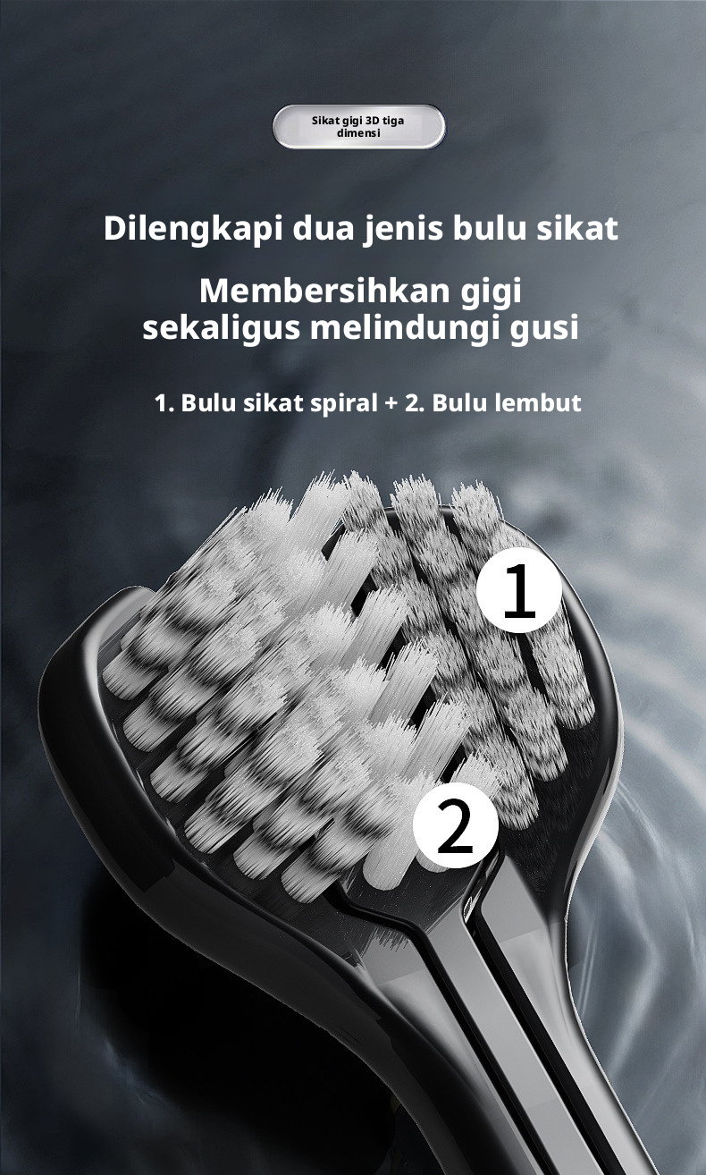 Sikat Gigi Bulu Lembut Dewasa 3 Paket, Sikat Gigi Manual Triple-Head untuk Pembersihan Dalam