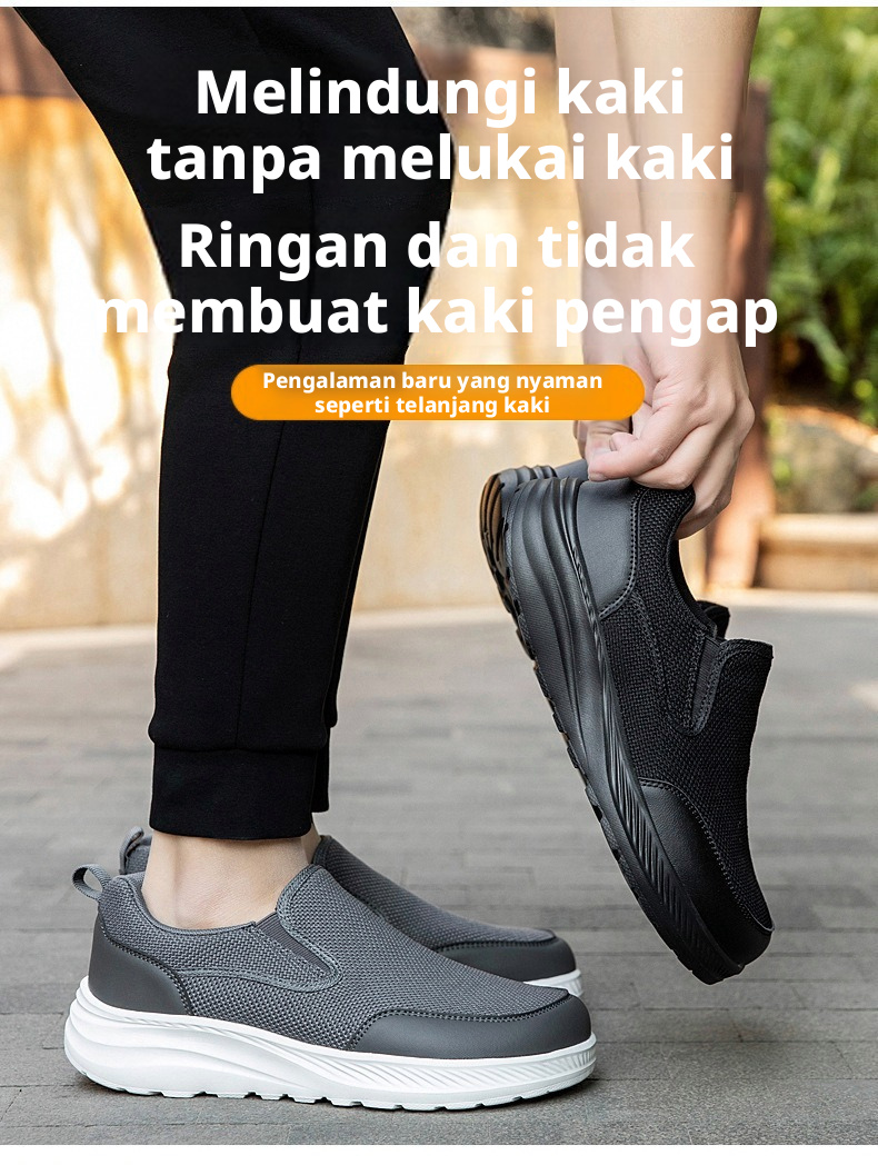 Sepatu Berjalan Ringan Pria Tahan Slip Sol Lembut Bernapas Mesh Sepatu Kets Kasual untuk Lansia